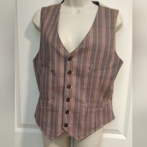 Plaid Sleeveless Vest - Green and Brown